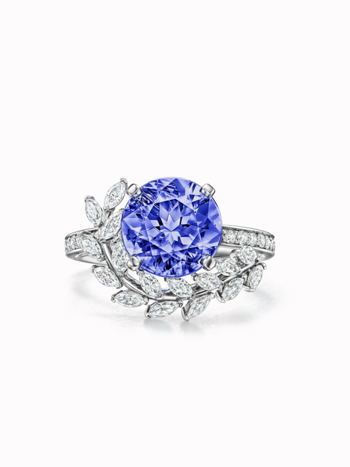 Vine Ring in Platinum with a Tanzanite and Diamonds